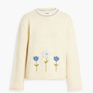 RE/DONE 50s Ivory Crew Neck Rib Knit Wool Oversized Pull Over Floral Sweater NEW